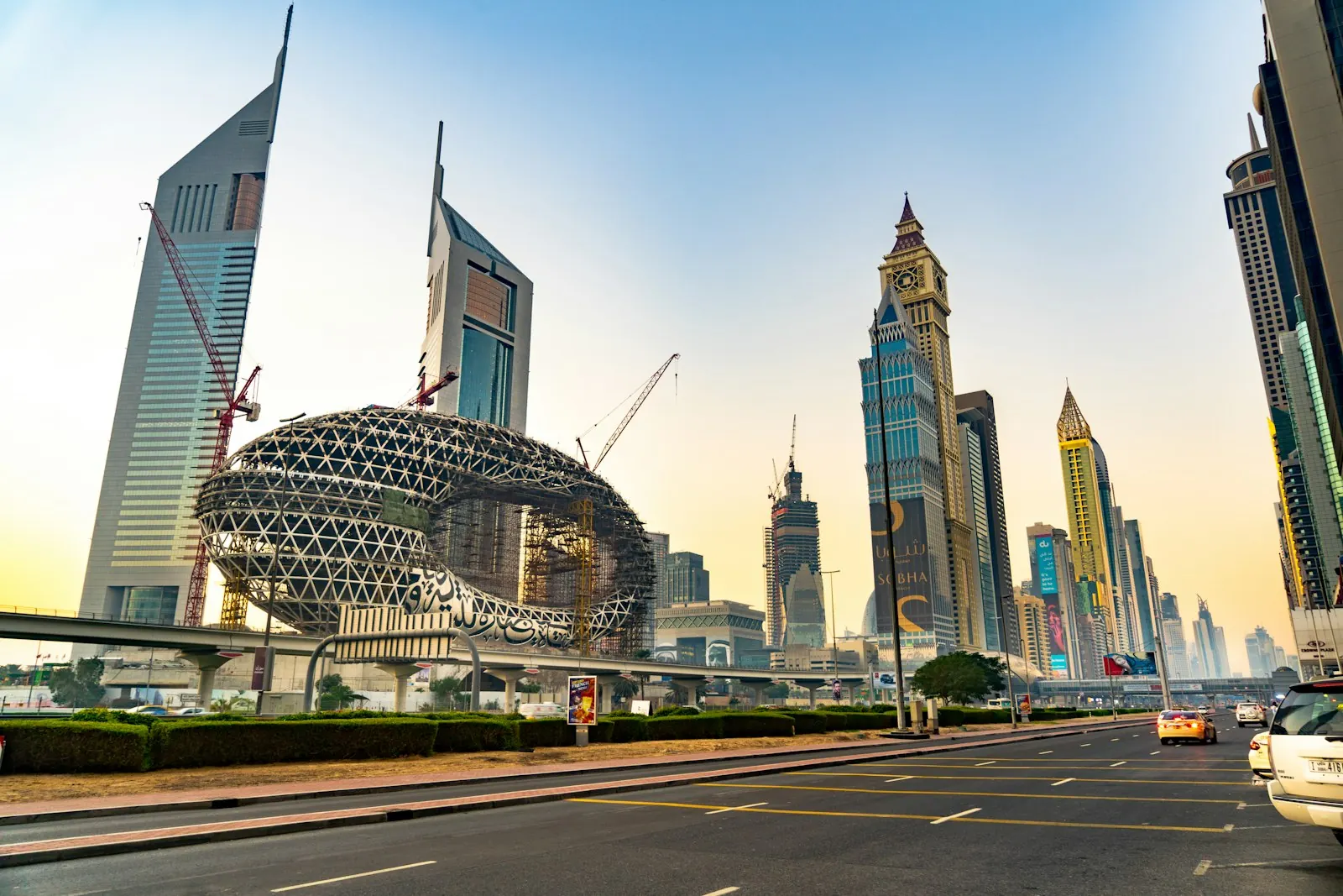 Sheikh Zayed Road and the Museum of the Future in Dubai