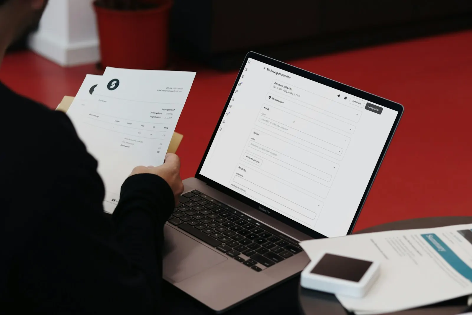 Invoice software on a laptop